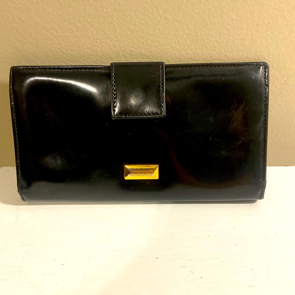 Moschino patent black wallet